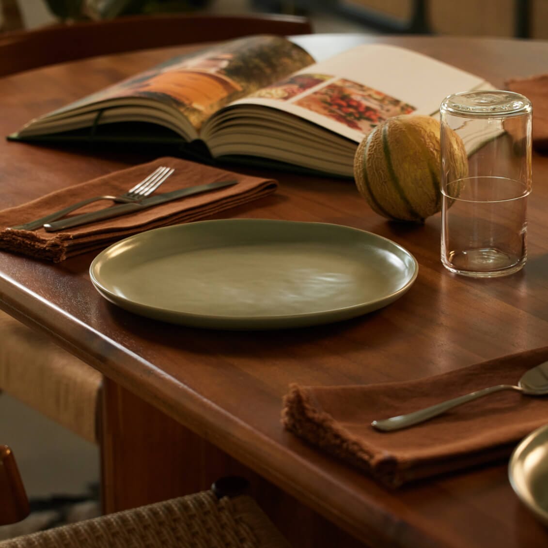 Lunch plates dinnerware by Fable Home, shown in a beachgrassgreen finish 2. – #beachgrassgreen